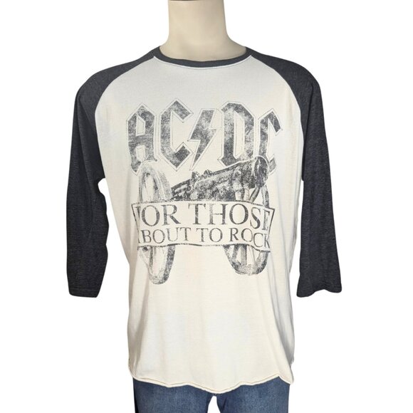 AC/DC Other - AC/DC Men's Large Cotton Gray & White Raglan T-Shirt